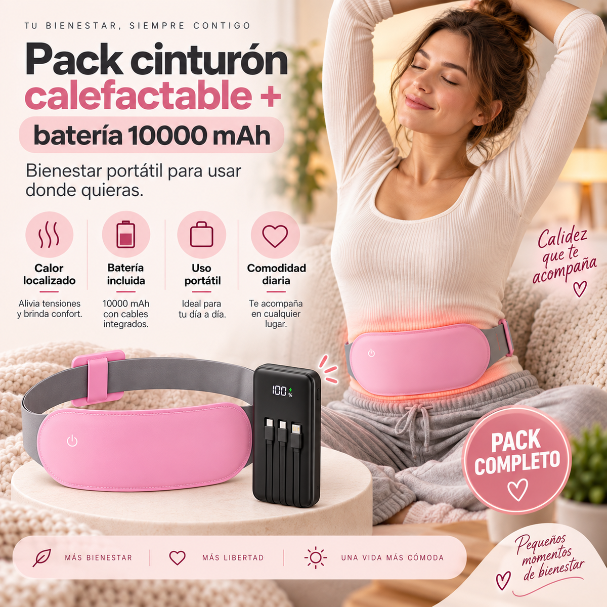 Pack Cinturón Calefactado + Batería Portátil