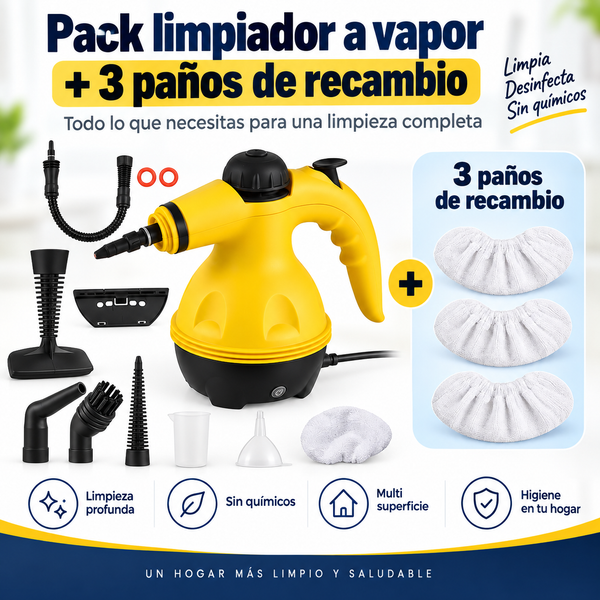 Pack limpiador a vapor + 3 uds paños de recambio