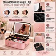 Organizador de maquillaje portátil con espejo LED