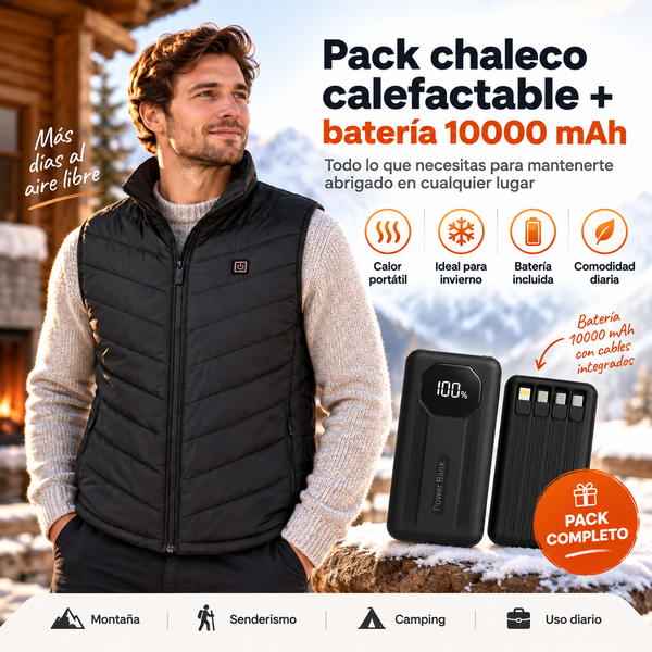 Pack Chaleco Calefactable + Batería Portátil